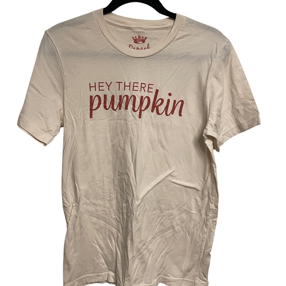 Panache Hey There Pumpkin Graphic Tee Cream‎ tee Sleeve Fall Shirt Womens Medium